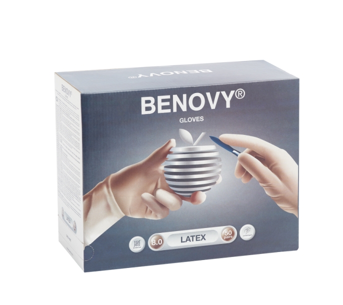 Перчатки хирургические, стерильные, латексные BENOVY 50 пар/уп. (размер 8)